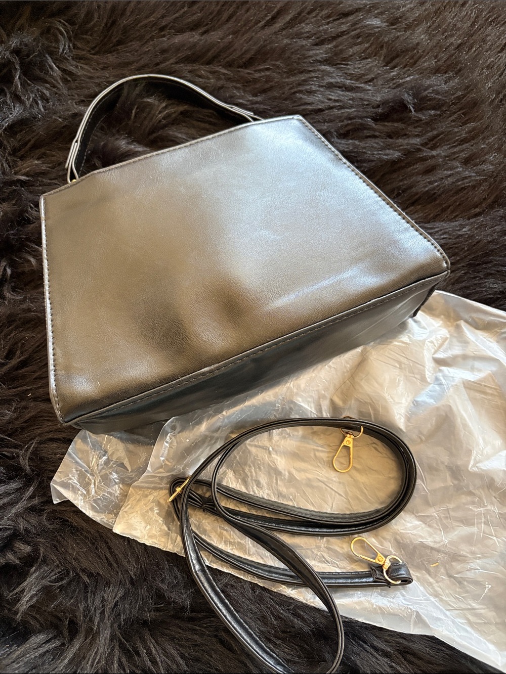 Black Embossed Shoulder Bag with Gold Hardware - Picture 4 of 8